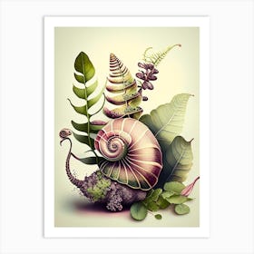Snail With Splattered Background Botanical Art Print