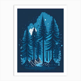 A Fantasy Forest At Night In Blue Theme 77 Art Print