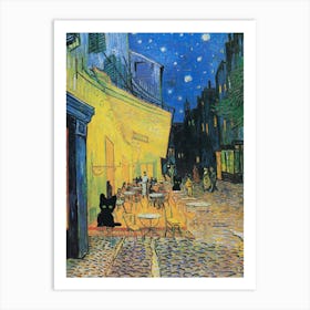 Cafe Terrace At Night, Van Gogh Inspired  Art Print Cat Art Print