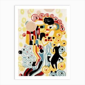 Gustav Klimt, The Kiss In Fabric With A Dog Art Print