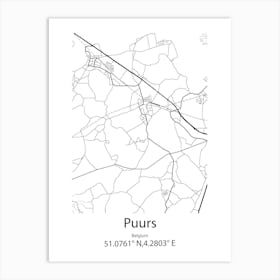 Puurs,Belgium Minimalist Map Art Print