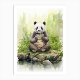 Panda Art Practicing Yoga Watercolour 4 Art Print