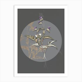 Vintage Botanical Blue Spiderwort on Circle Gray on Gray n.0253 Art Print