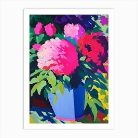 Container Of Peonies In Garden Colourful Painting Art Print