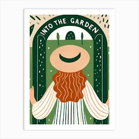 Into The Garden, door entry, brunette, redhead girl  Art Print