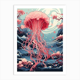 Jellyfish Animal Drawing In The Style Of Ukiyo E 4 Art Print