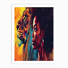 Lion And Woman Art Print