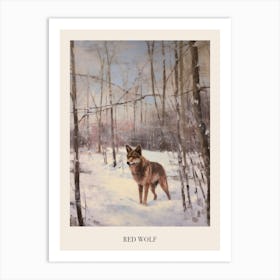 Vintage Winter Animal Painting Poster Red Wolf 2 Art Print