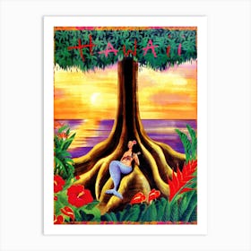 Hawaii, Lonely Mermaid Over The Big Tree Art Print