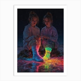 Two Girls In Colorful Socks Art Print