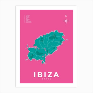 Ibiza Map Pink Art Print