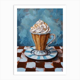 Coffee With Cream Brown & Blue Checkered Art Print