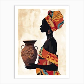 African Woman Holding Vase, Minimalism Print Art Print