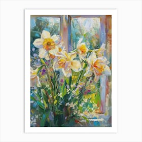 Daffodil Flowers On A Cottage Window 2 Art Print