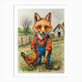 Fox And Chicken Art Print