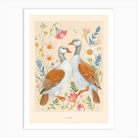 Folksy Floral Animal Drawing Goose Poster Art Print