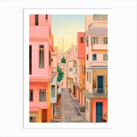 Tel Aviv Israel 5 Vintage Pink Travel Illustration Art Print