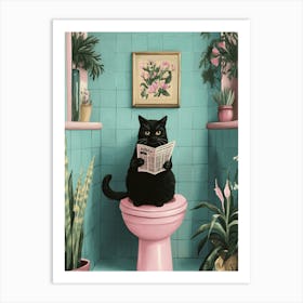 Cat On The Toilet  Art Print