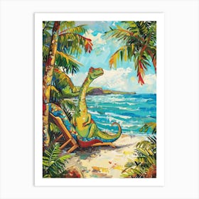 Dinosaur On A Sun Lounger On The Beach 1 Art Print