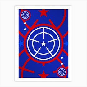 Geometric Abstract Glyph in White on Red and Blue Array n.0075 Art Print