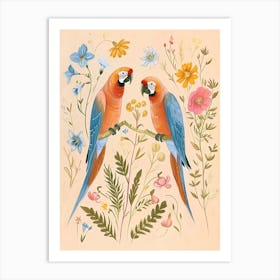 Folksy Floral Animal Drawing Macaw 2 Art Print