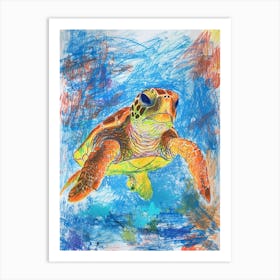 Rainbow Turtle Scribble Crayon Drawing 9 Art Print