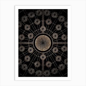 Geometric Glyph Radial Array in Glitter Gold on Black n.0182 Art Print