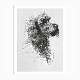 Irish Water Spaniel Dog Charcoal Line 2 Art Print