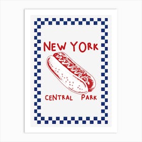 New York Hot Dog | Red, White and Blue, Kitchen Wall Art Art Print