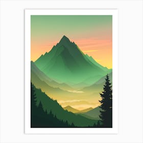 Misty Mountains Vertical Composition In Green Tone 51 Art Print