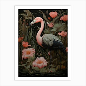 Dark And Moody Botanical Flamingo 3 Art Print