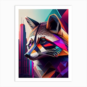 Raccoon In City Modern Geometric Art Print