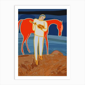 Music Man And A Horse Art Print