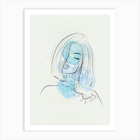 Watercolour Drawing Of A Woman blue Art Print