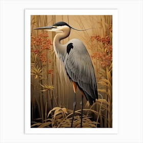 Dark And Moody Botanical Great Blue Heron 1 Art Print