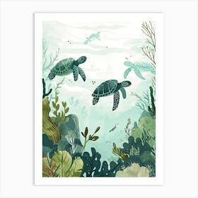 Sea Turtle Turquoise Illustration 1 Art Print