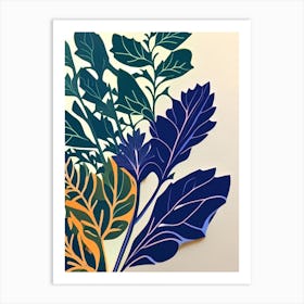 Thyme Leaf Colourful Abstract Linocut Art Print