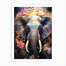 Elephant With Flowers Art Print