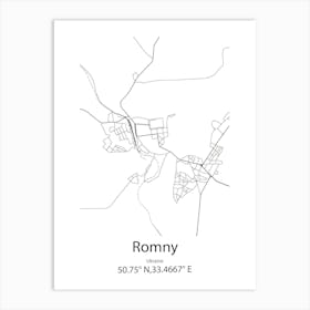 Romny,Ukraine Minimalist Map Art Print