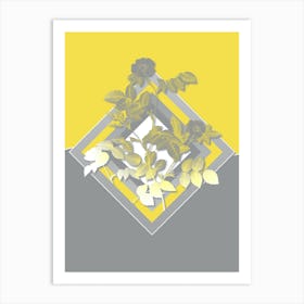 Vintage Sweetbriar Rose Botanical Geometric Art in Yellow and Gray n.379 Art Print