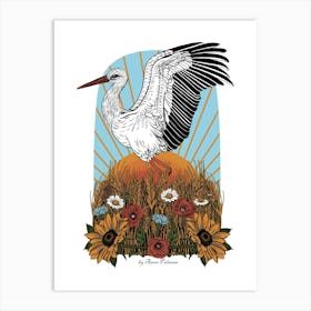 Stork In The Field Art Print