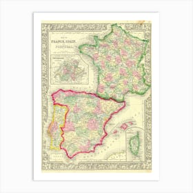 Spain Map — retro map, vintage map print Art Print