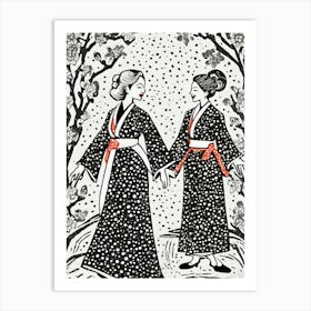 Geishas Walking Gracefully Art Print