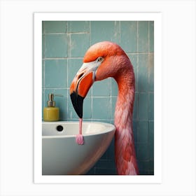 Flamingo In Bathroom 1 Art Print