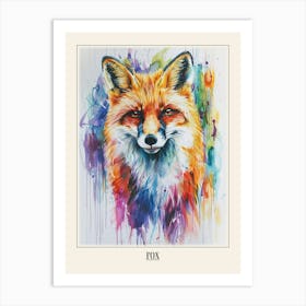 Fox Colourful Watercolour 4 Poster Art Print