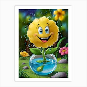 Yellow Flower In Water Art Print