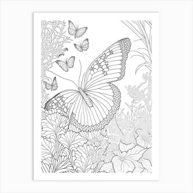 Butterfly In Garden William Morris Inspired 1 Art Print