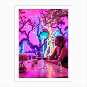 Woman Sitting At A Table In A Restaurant Art Print