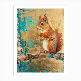 Red Squirrel Gold Effect Collage 2 Art Print