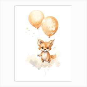 Baby Fox Flying With Ballons, Watercolour Nursery Art 3 Art Print